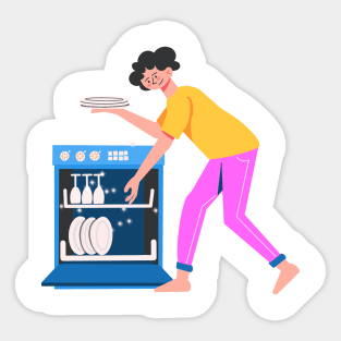 Hand Drawn "Woman On Dishwashing" Sticker